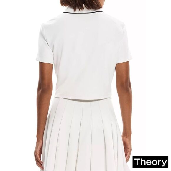 Theory **NWT** Zipped Tennis Polo in Cotton-Blend Piqué in White - Picture 8 of 13